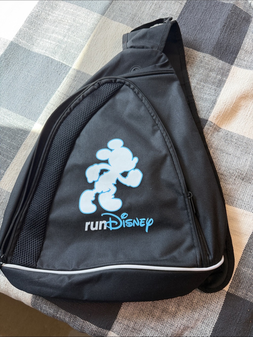 Disney Black Sling Bag with Light Blue RunDisney Logo